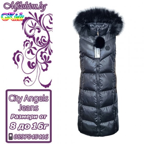 Детски, дълъг елек с качулка City Angels, за момиче, 6968